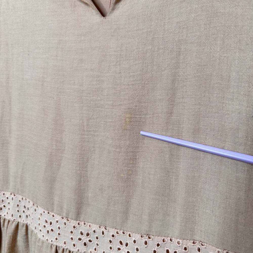 Modern Tan Farmhouse Eyelet Tiered Modest Maxi Dress Long Sleeve Women M Cottage - Picture 7 of 10